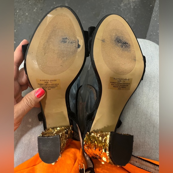 Betsey Johnson Iliana BlackRuffle Ankle Velvet Sequin Block Heels Size 7… - Picture 3 of 15